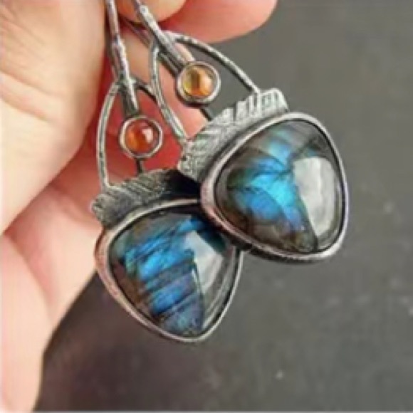Jewelry - Boho Silver Plated and Blue Geometric Drop Style Earrings